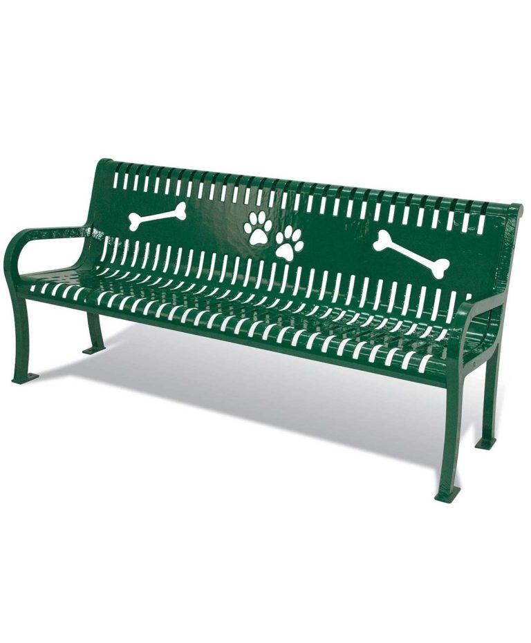 Lexington - Dog Park Paw Prints and Bones Bench - 6&rsquo; - with Back - Park