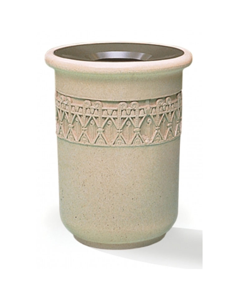 Decorative Round Patterned Concrete Trash Receptacle W Metal   TF1115 544tr355 768x960 