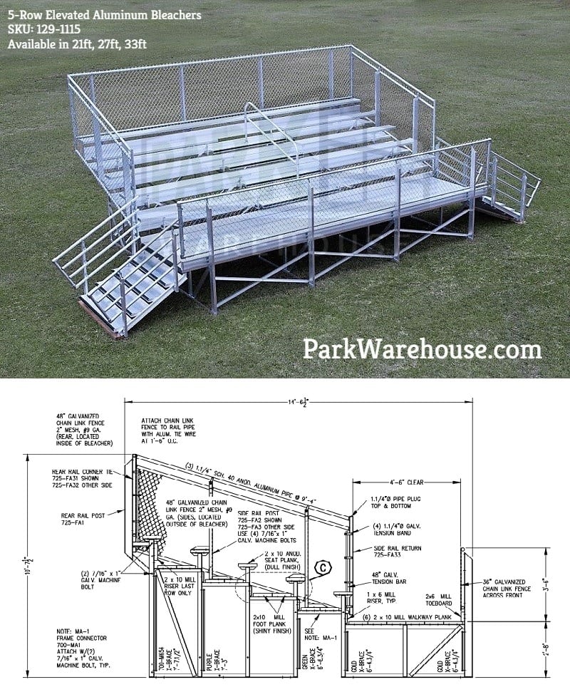 5 Row Elevated Bleachers Vantage Point Series Park Warehouse 5 Row Elevated Bleachers Vantage Point Series