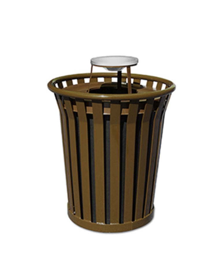 Wydman Collection - Round - Trash Receptacle - Slatted Metal - Park ...