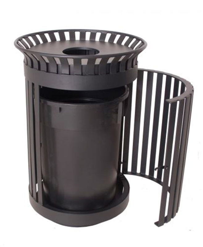 Wilmington Series Trash Receptacle 32 Gallon Classic Swing Door Round Slat w/ Lid
