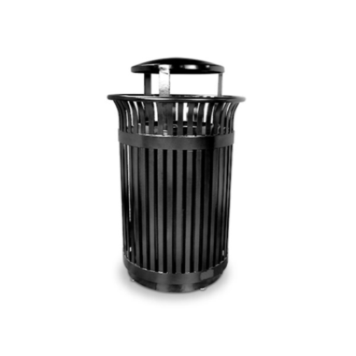 38 gal. Black Steel Slatted Commercial Outdoor Trash Can Receptacle with  Liner